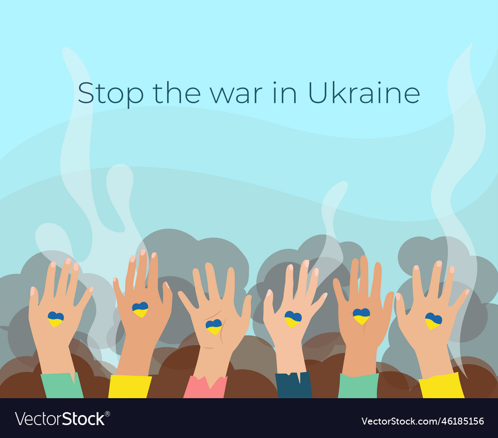 Stoppen Sie den Krieg in Ukraine Banner Hände ausgestreckt vector image Stoppen Sie den Krieg in Ukraine Banner Hände ausgestreckt