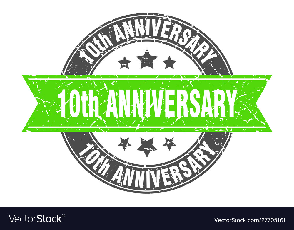 10th anniversary round stamp with green ribbon