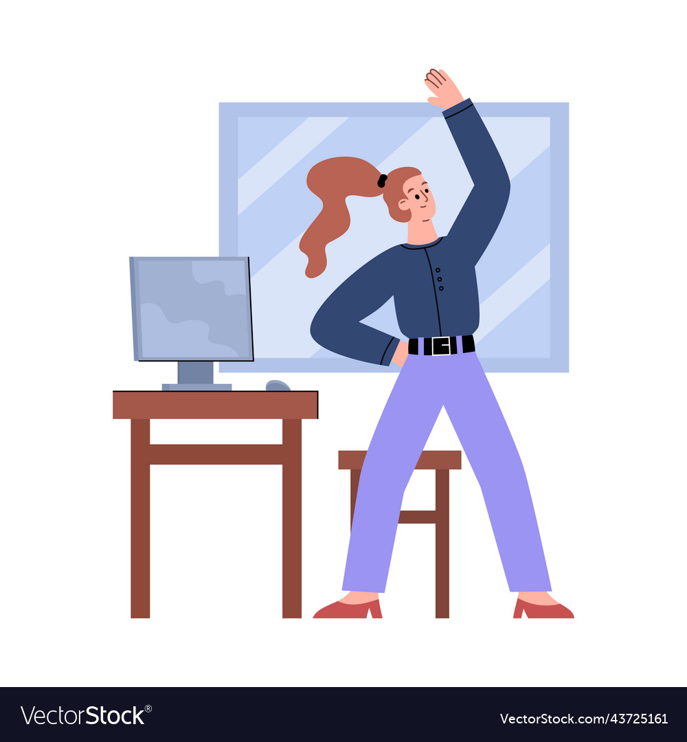 Active woman in a break at work for sports flat vector image Active woman in a break at work for sports flat