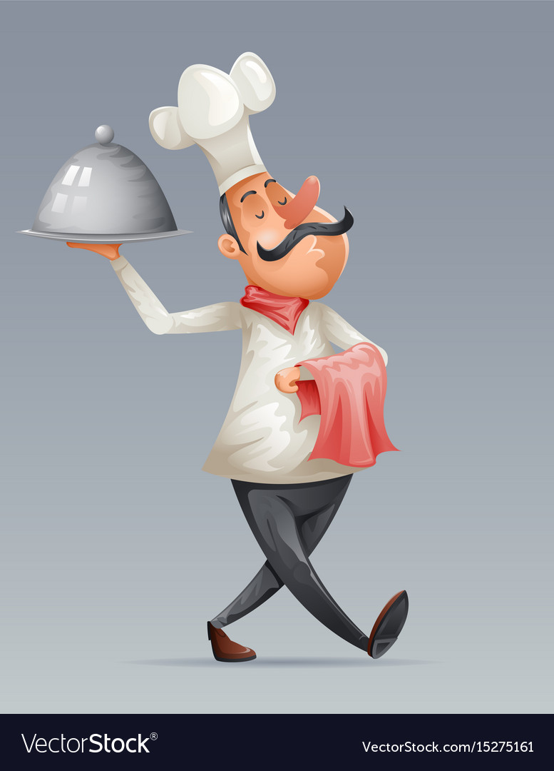 Cartoon Chef Serving Food