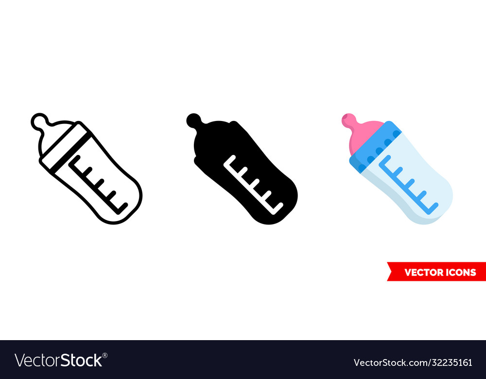 Feeding bottle icon 3 types isolated