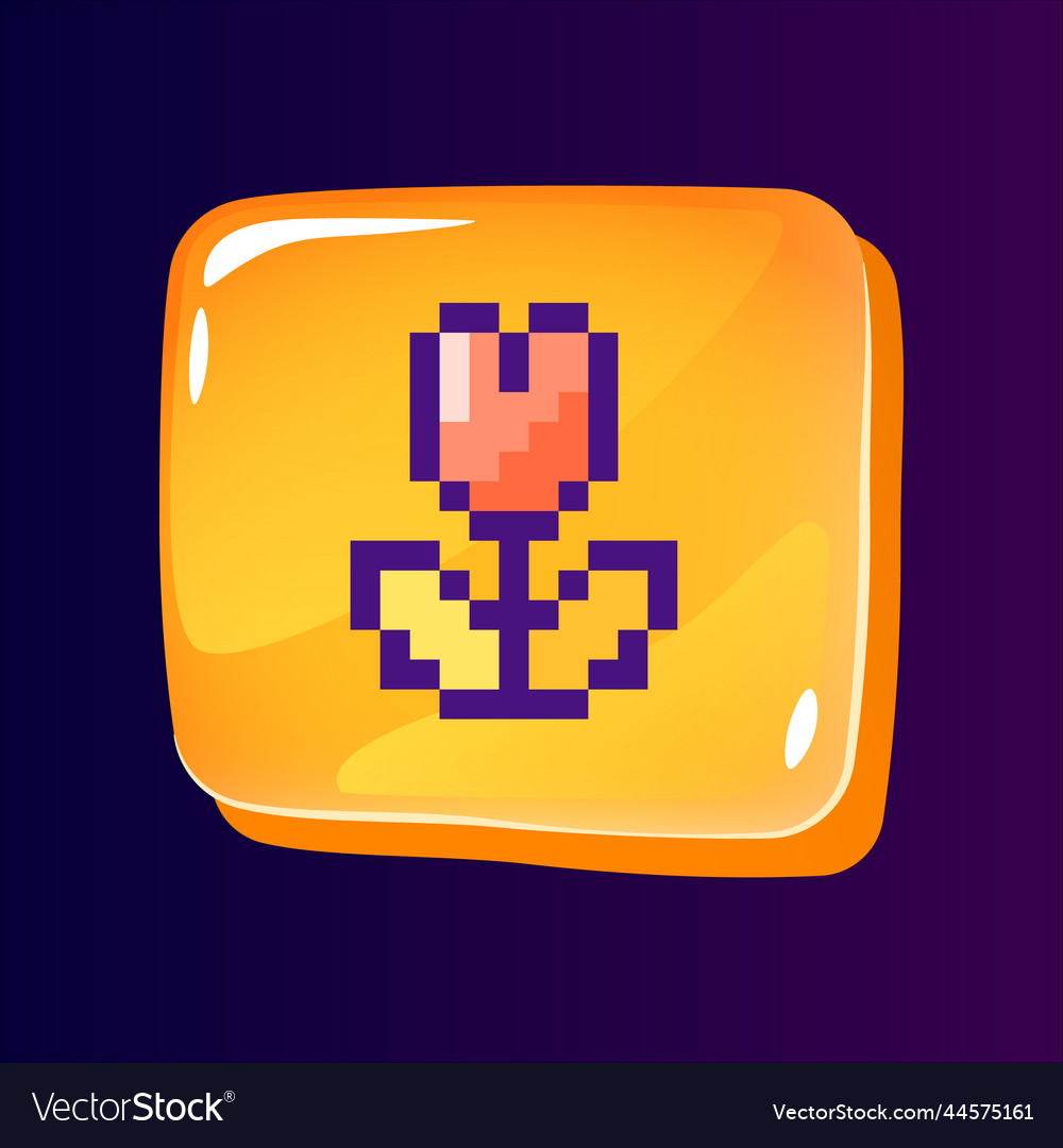 Flower glossy ui button with pixelated color icon vector image Flower glossy ui button with pixelated color icon