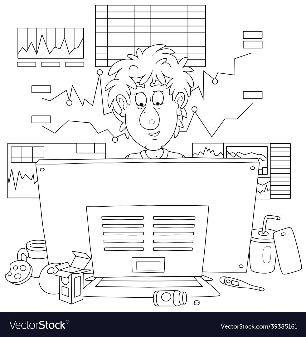 Funny programmer behind a monitor vector image Funny programmer behind a monitor