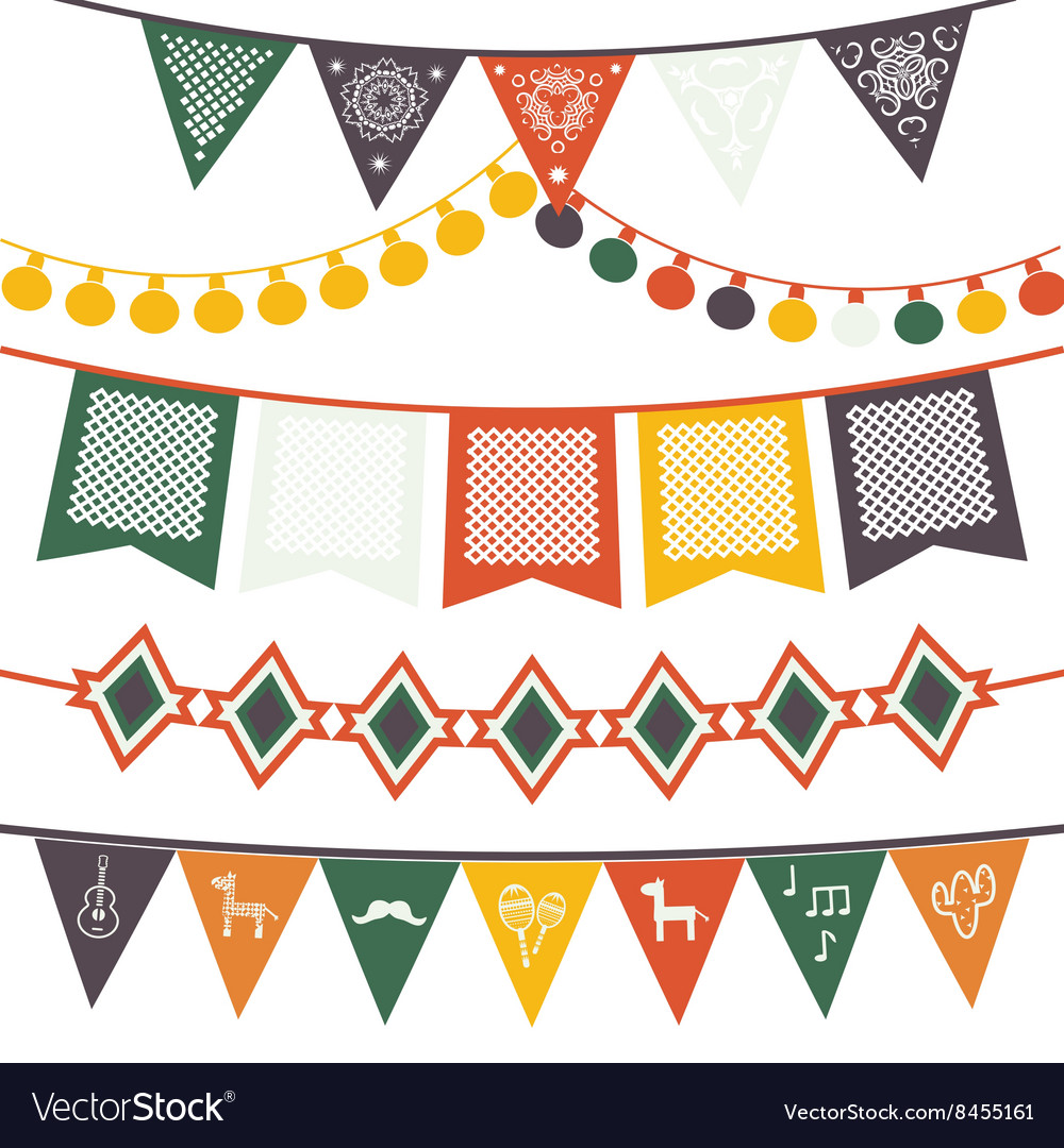 Hanging Traditional Mexican Banners Flags Vector Image