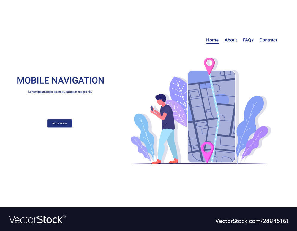 Man using mobile navigation app to get direction vector image Man using mobile navigation app to get direction