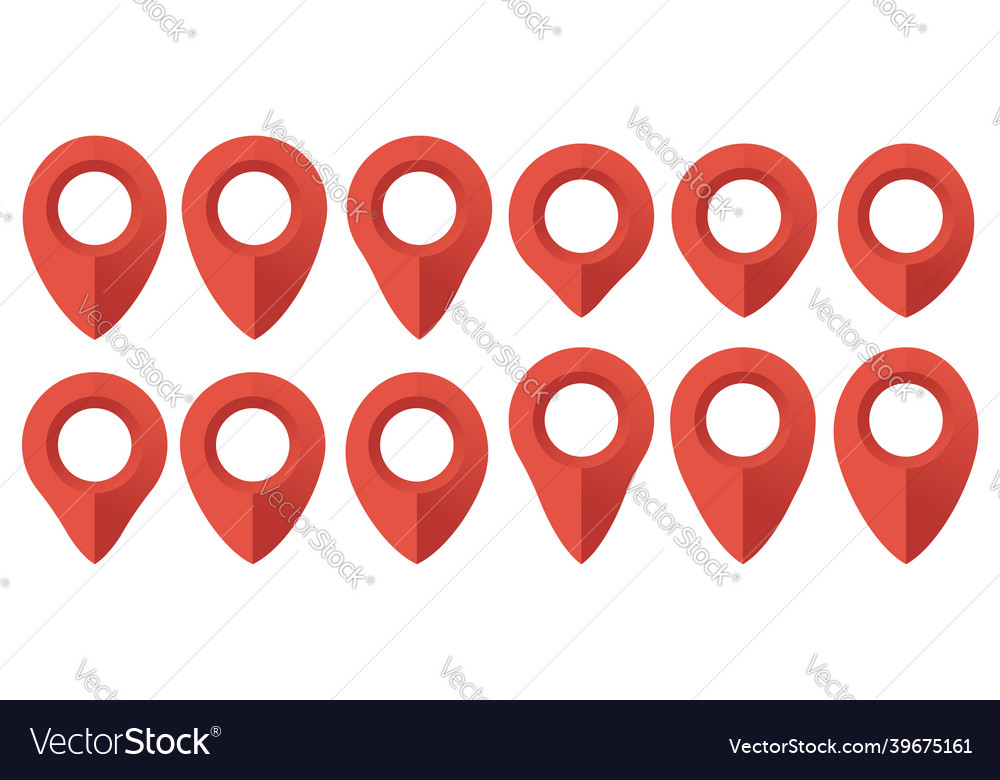 Red realistic map pointer location symbols set Vector Image