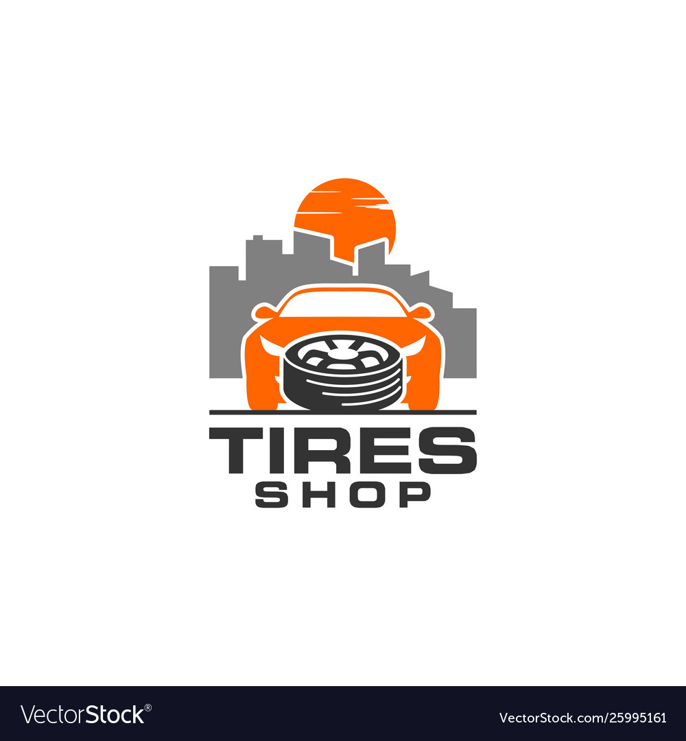 Tires shop logo design template silhouette tire vector image Tires shop logo design template silhouette tire