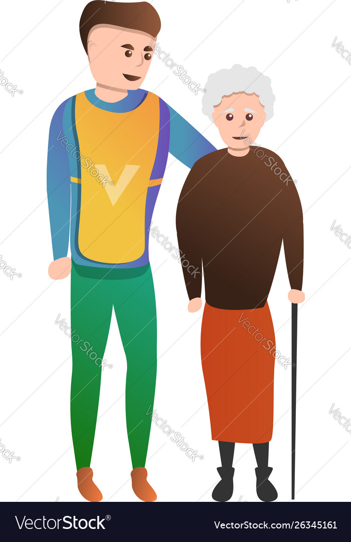 Volunteer help grandma icon cartoon style Vector Image