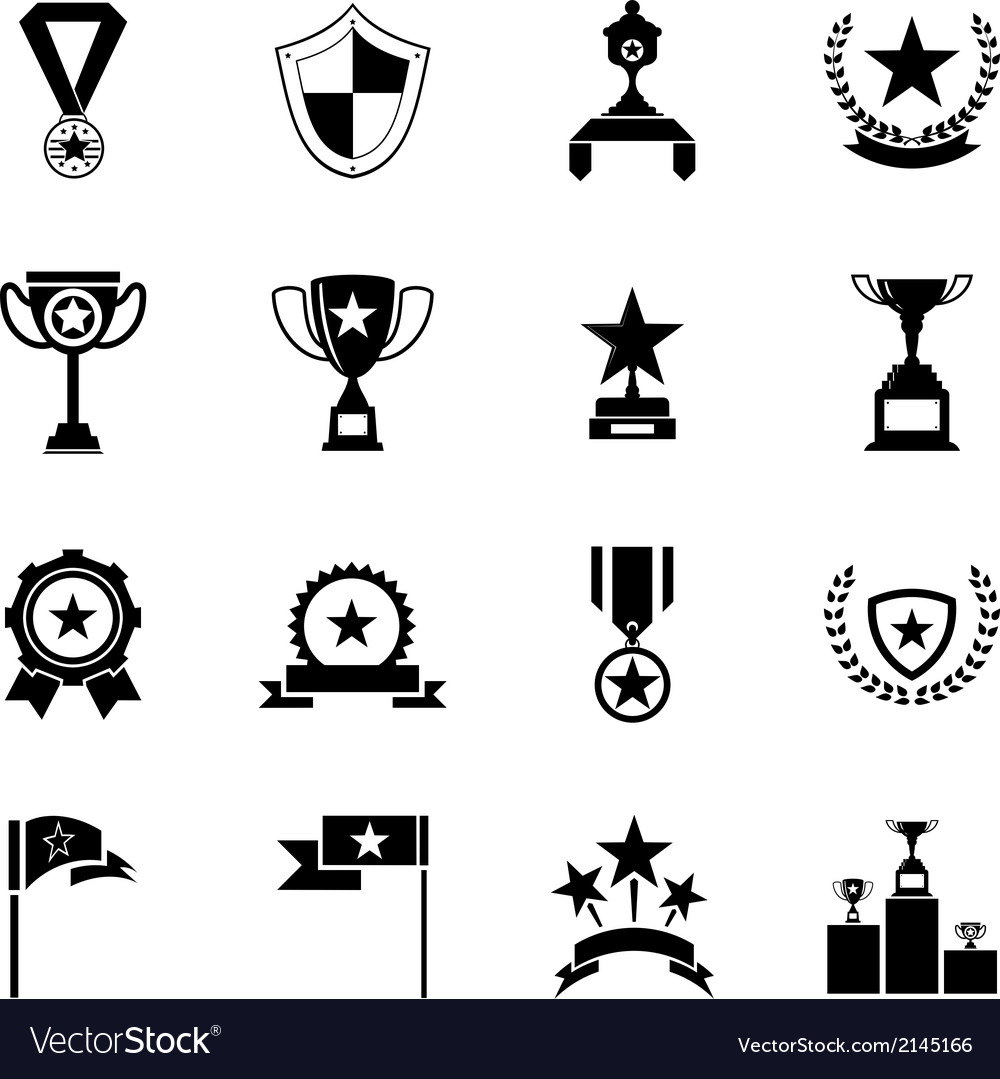 Awards symbols and trophy silhouette icons set