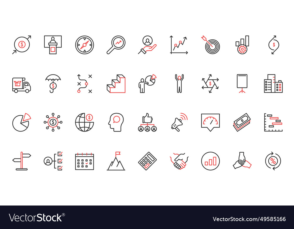 Business process red black thin line icons set Vector Image