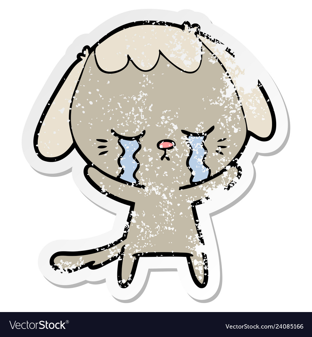 Distressed sticker of a cute puppy crying cartoon