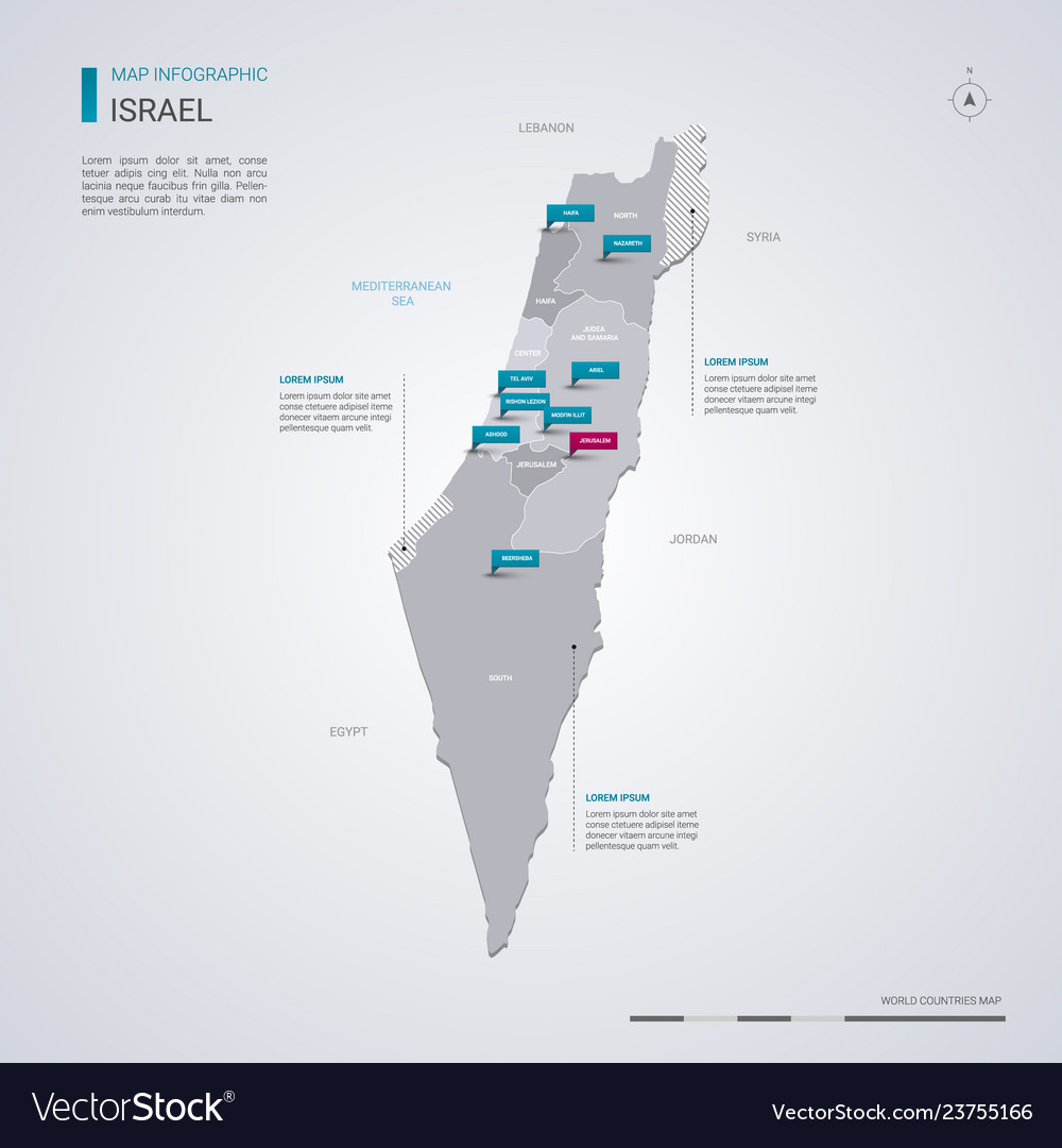 Israel map with infographic elements pointer marks