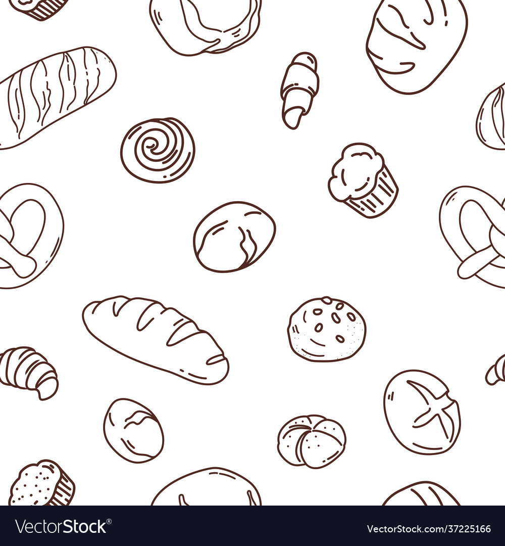 Pattern with bread and pastries doodle Royalty Free Vector