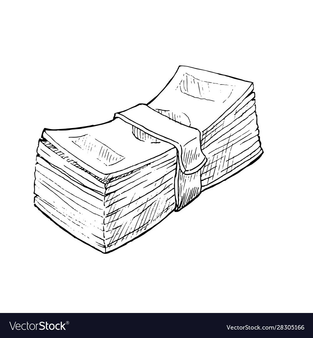 Stack paper money colorless vector image Stack paper money colorless