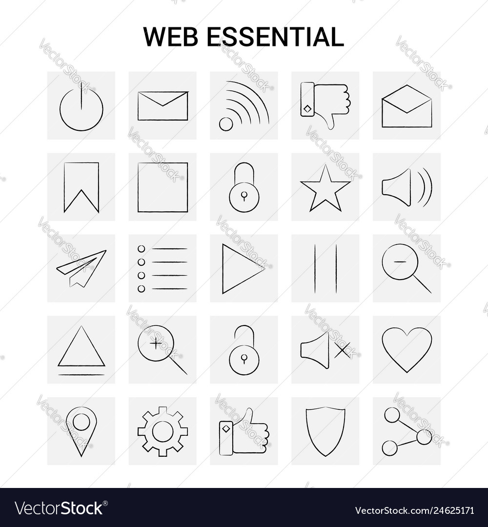 25 Hand gezeichnet Web wesentliche Symbol gesetzt grau