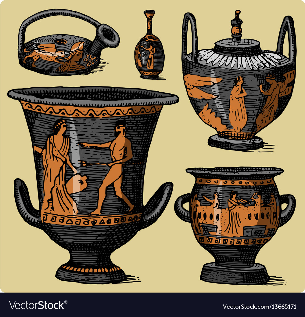 Ancient Greece Antique Amphora Set Vase With Vector Image