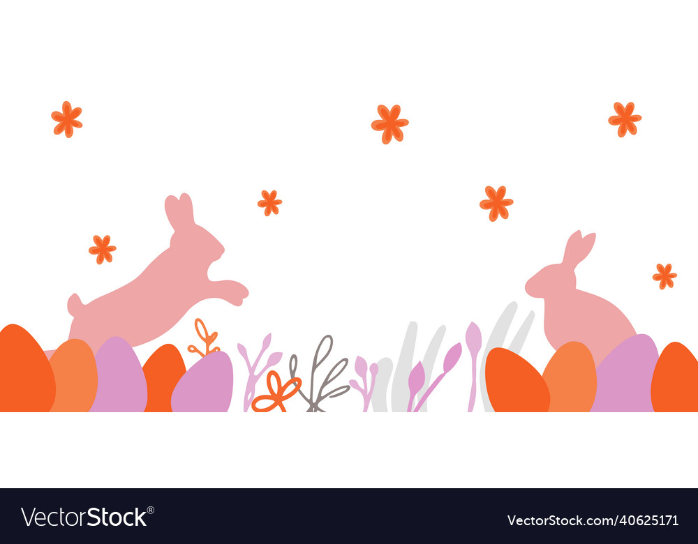 Beautiful banner with rabbits colored eggs