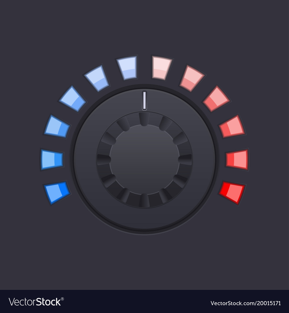 Black round knob button with red and blue scale