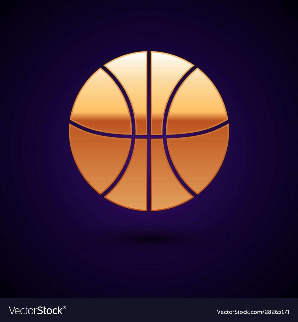 Gold basketball ball icon isolated on dark blue vector image Gold basketball ball icon isolated on dark blue