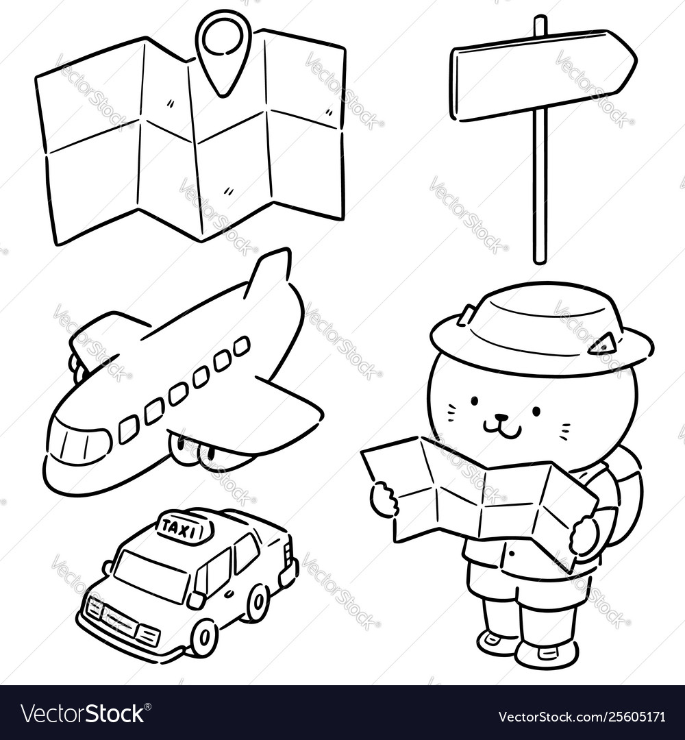 Set cat traveler vector image Set cat traveler