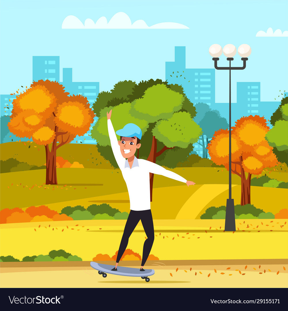 Teenager on skateboard flat