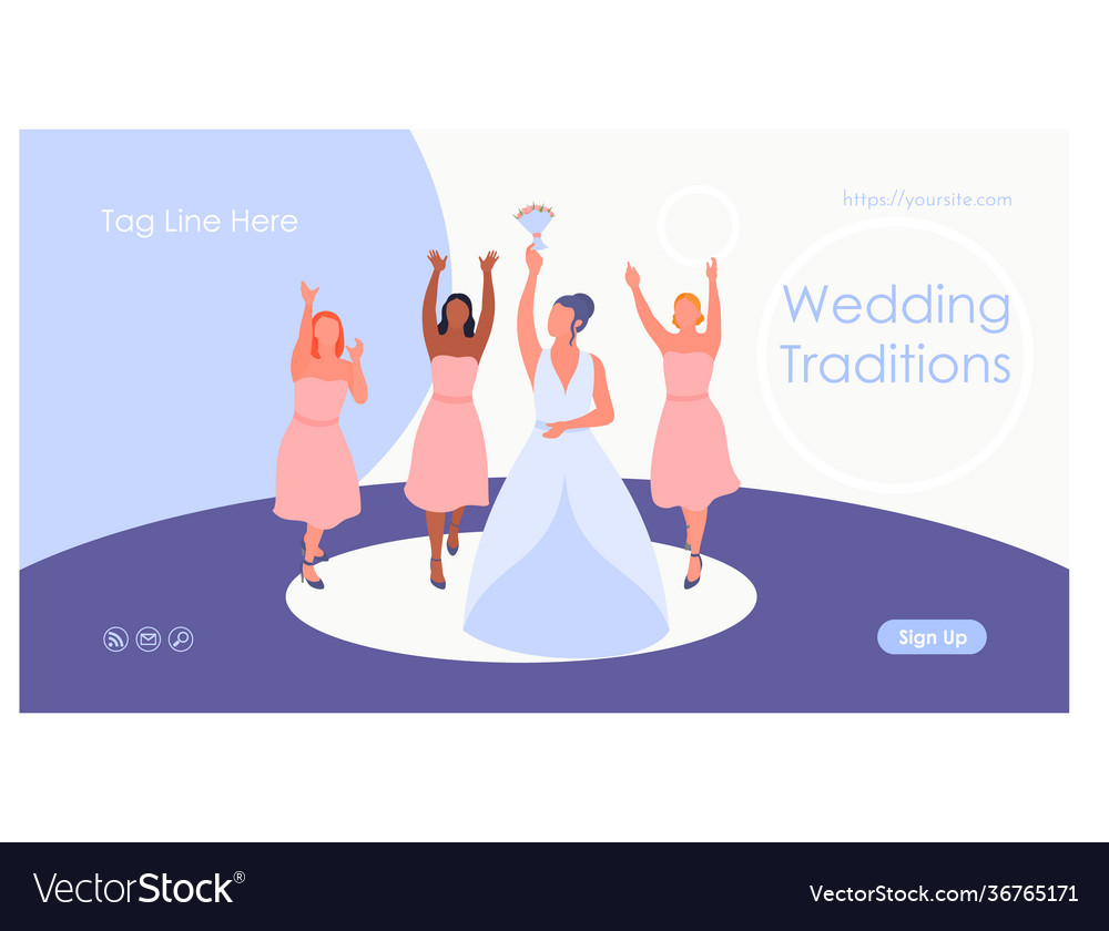 Wedding Traditions Landing Page Template Flat Vector Image