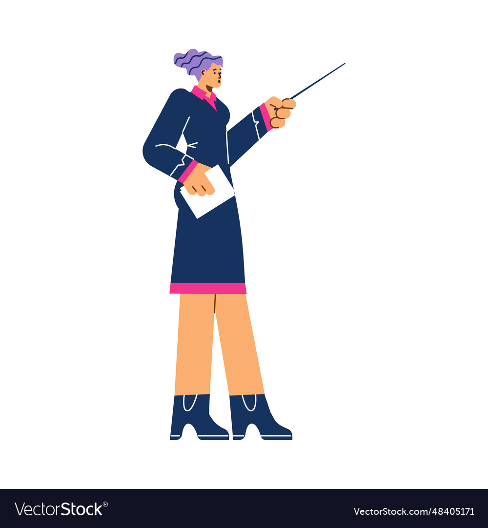 Woman gesturing with pointer at presentation vector image Woman gesturing with pointer at presentation