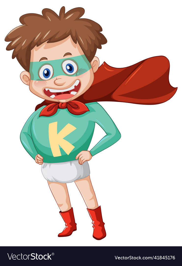 A super boy standing on white background