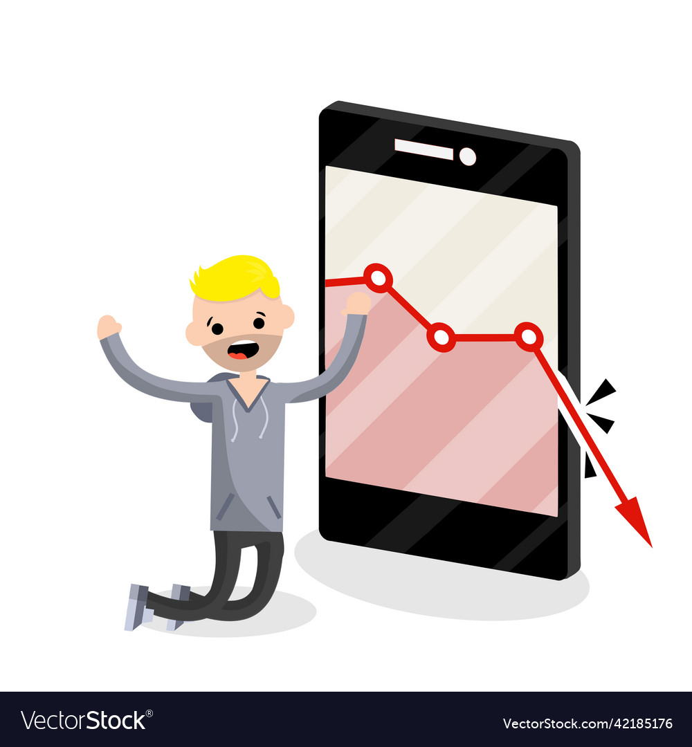 Large mobile phone with falling red graph