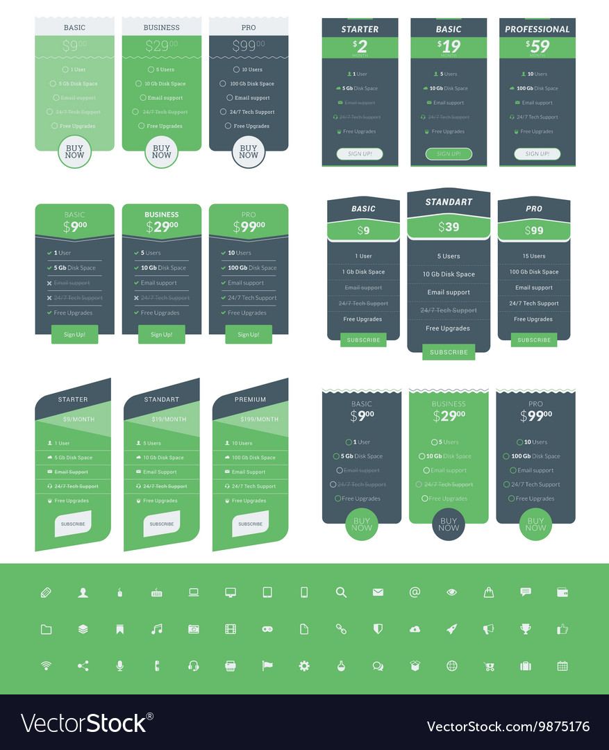 Set of pricing table design templates for websites