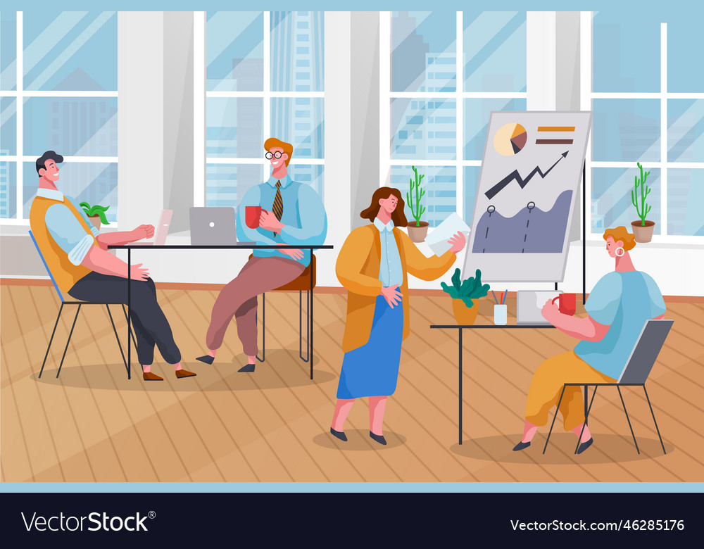 Teamwork researching diagram in office Royalty Free Vector