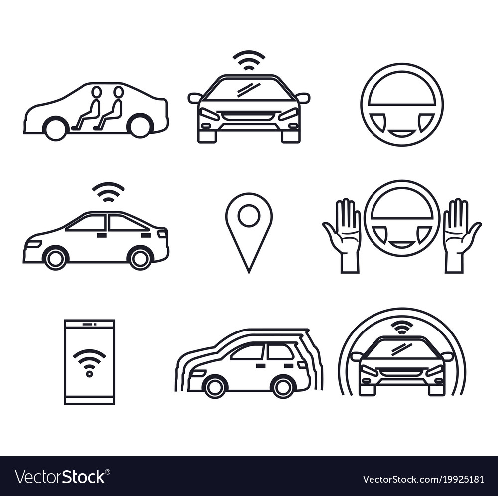 Autonomous car set icons Royalty Free Vector Image