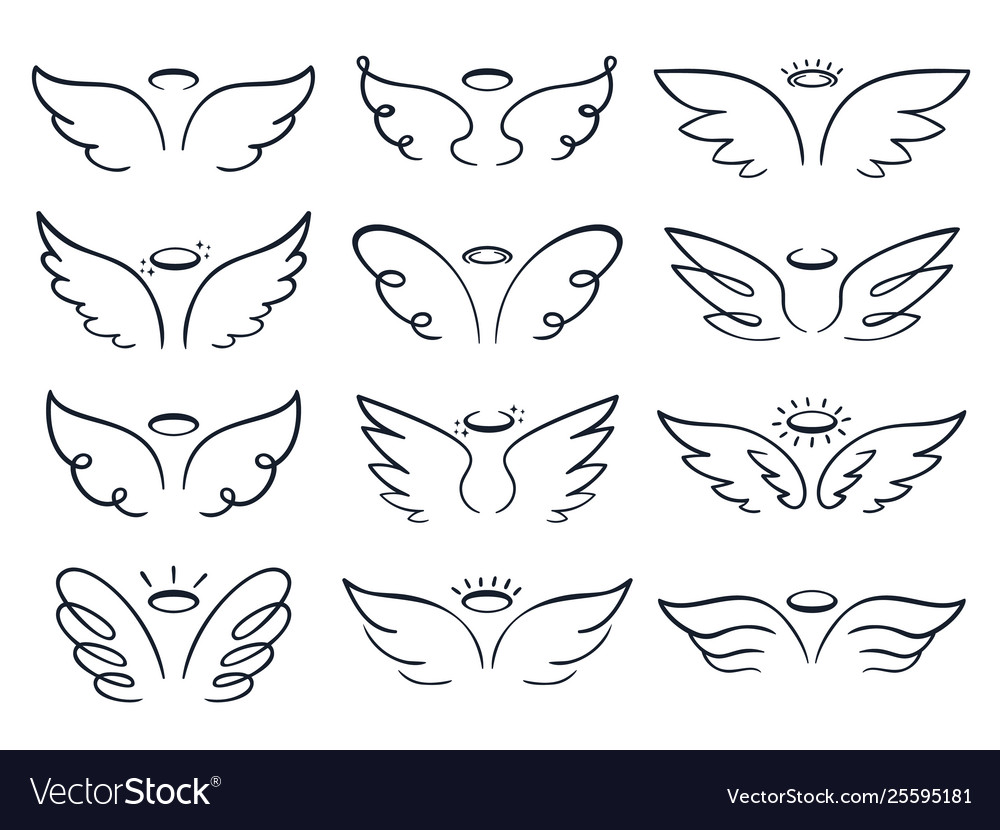 Cartoon sketch wing hand drawn angels wings Vector Image