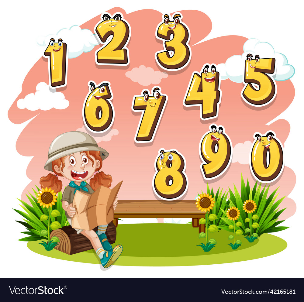 Counting number 0 to 9 and math symbols vector image Counting number 0 to 9 and math symbols
