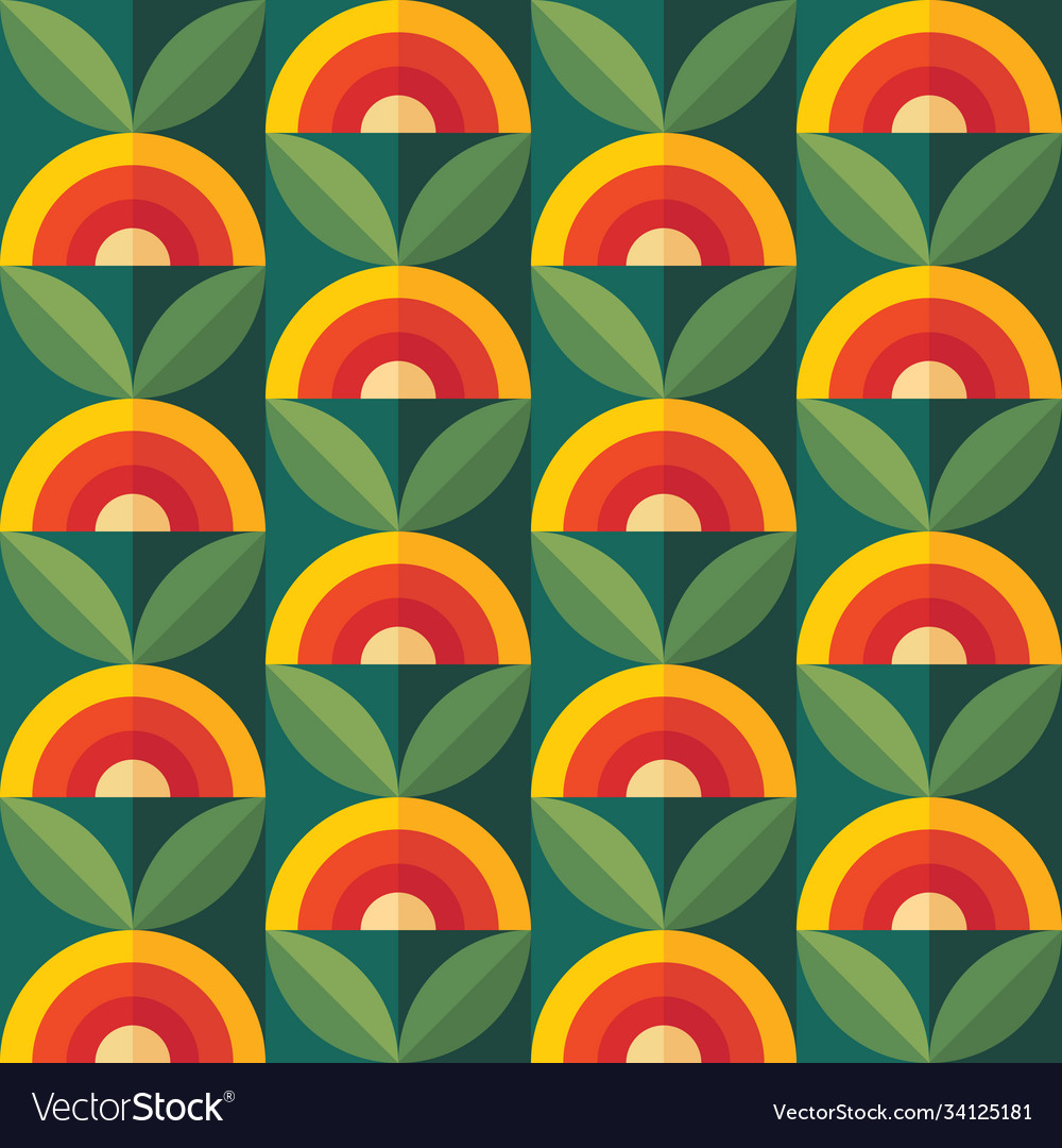 Fruits and leaves nature background mid-century