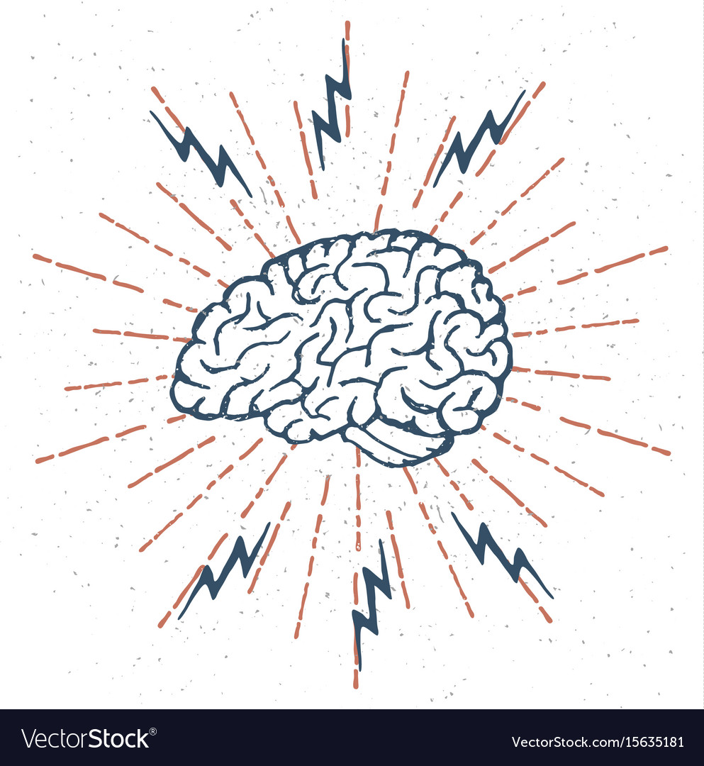 Hand drawn brain lightning bolts Royalty Free Vector Image