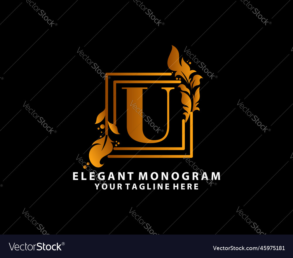 Luxury u letter floral design elegant gold u Vector Image