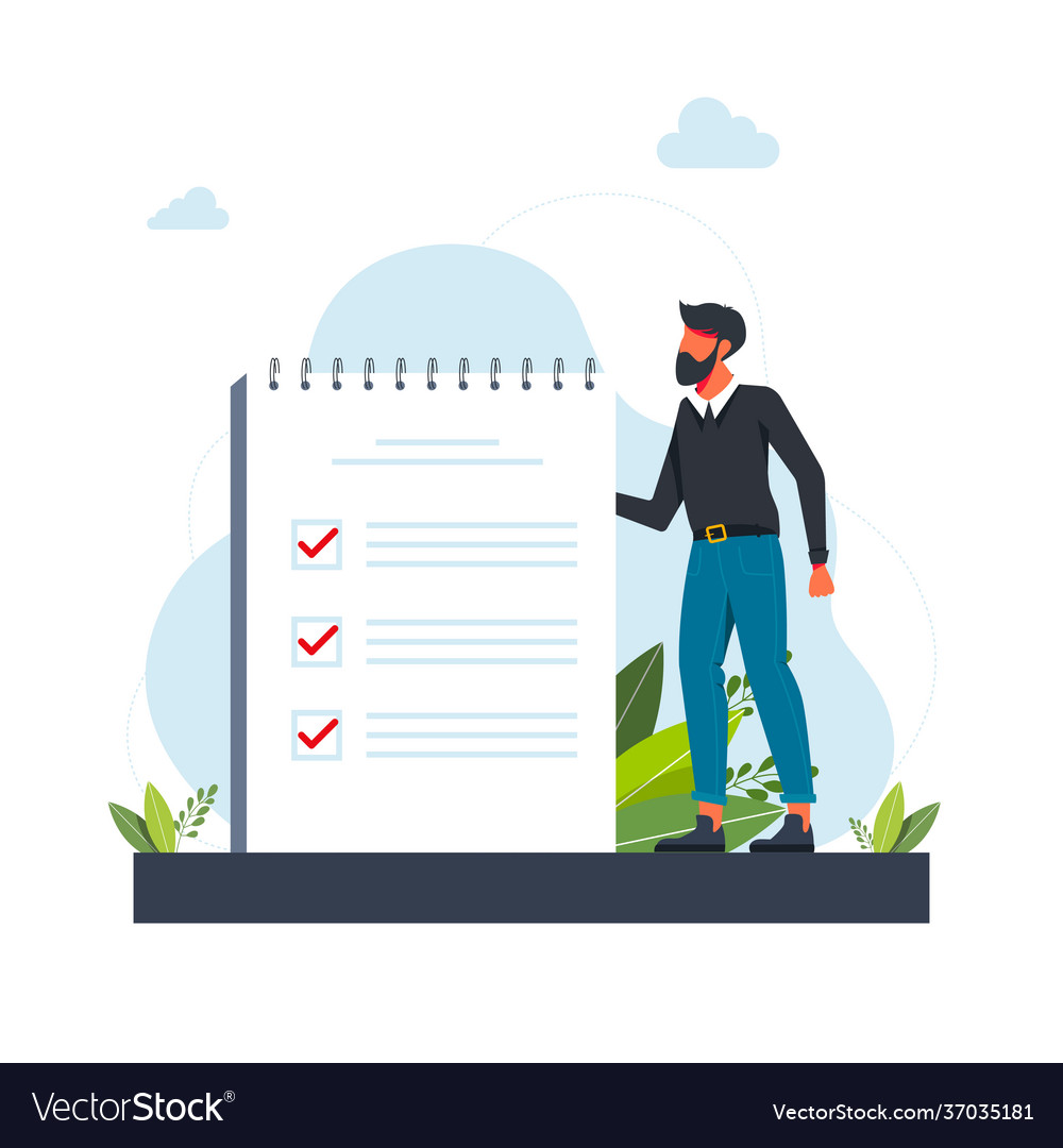 Man manager prioritizing tasks in to do list vector image Man manager prioritizing tasks in to do list
