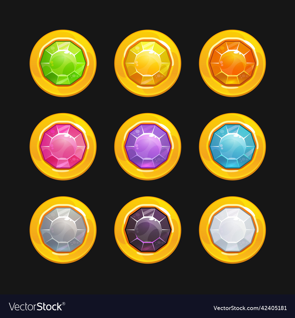 Multicolored shiny crystal assets for game design vector image Multicolored shiny crystal assets for game design