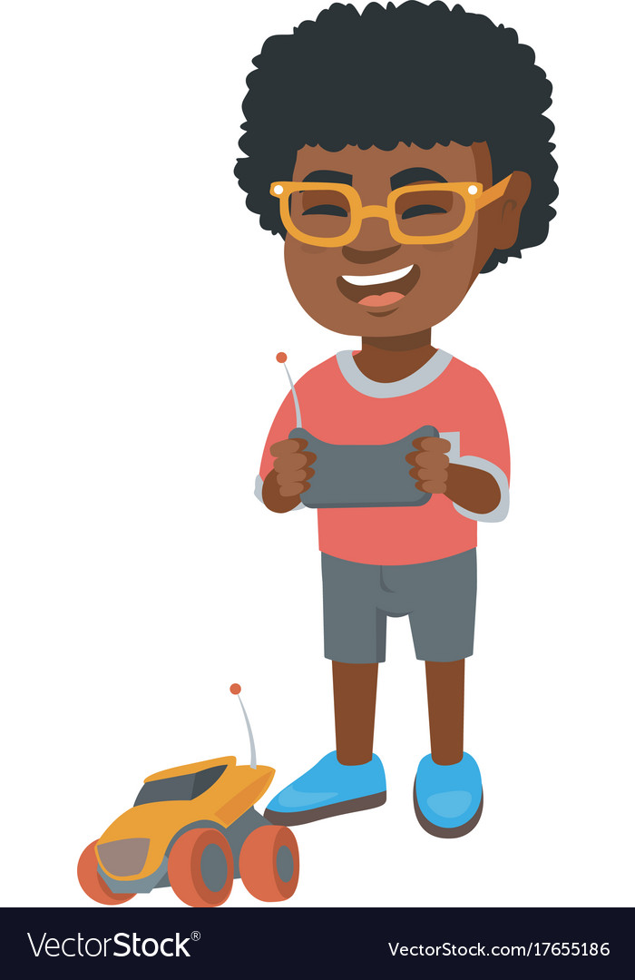 African boy playing with a radio-controlled car