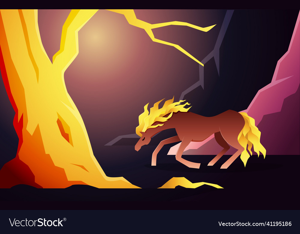 Schöne lange Haare Pferd Stute knie goldenen Baum vector image Schöne lange Haare Pferd Stute knie goldenen Baum