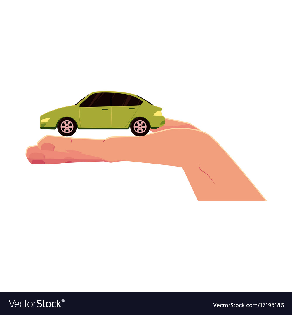 Flat car model in opened palm of hand