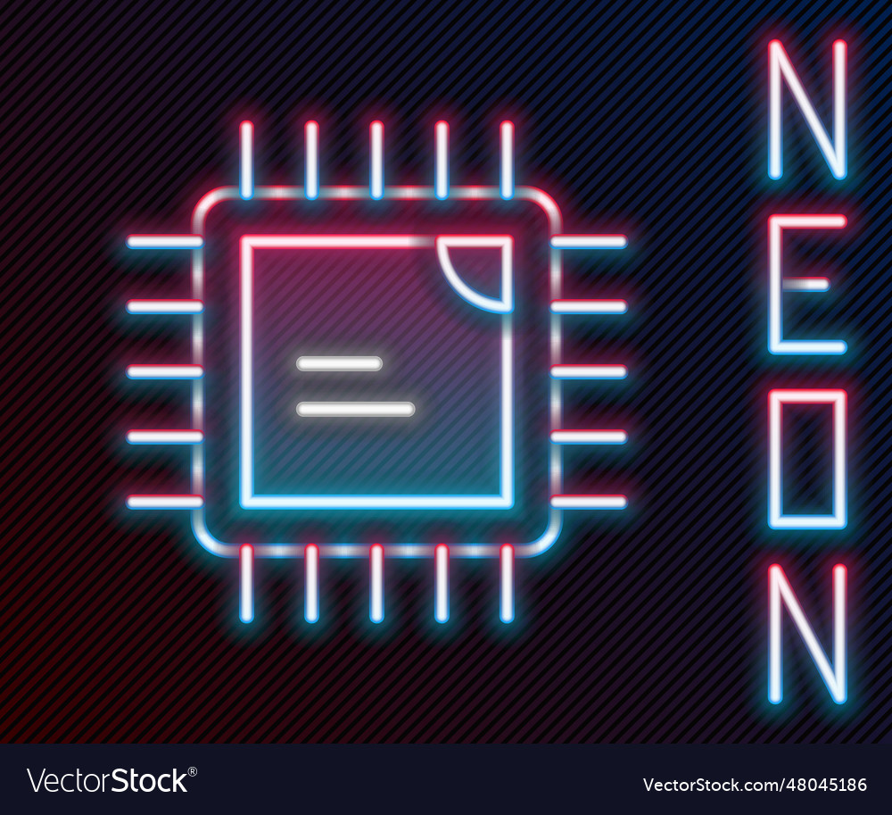Glowing neon line computer processor vector image Glowing neon line computer processor