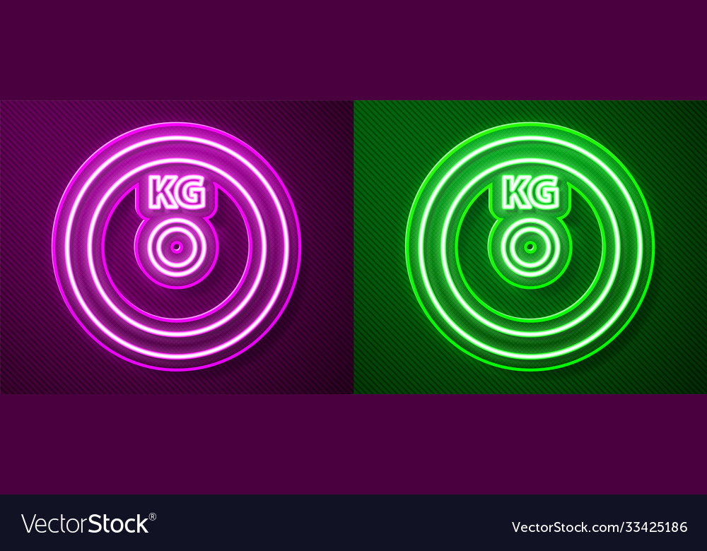 Glowing neon line weight plate icon isolated