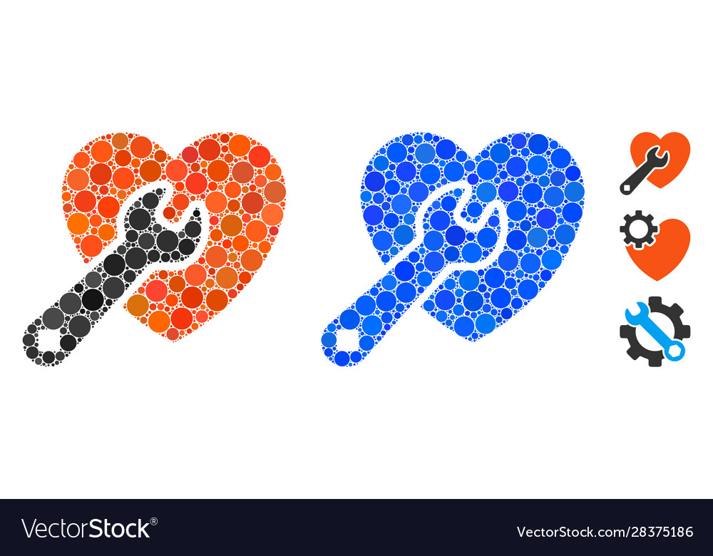 Heart repair mosaic icon round dots