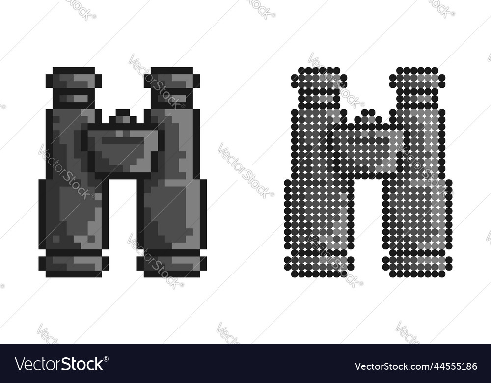 Pixel icon binoculars to observe distant objects