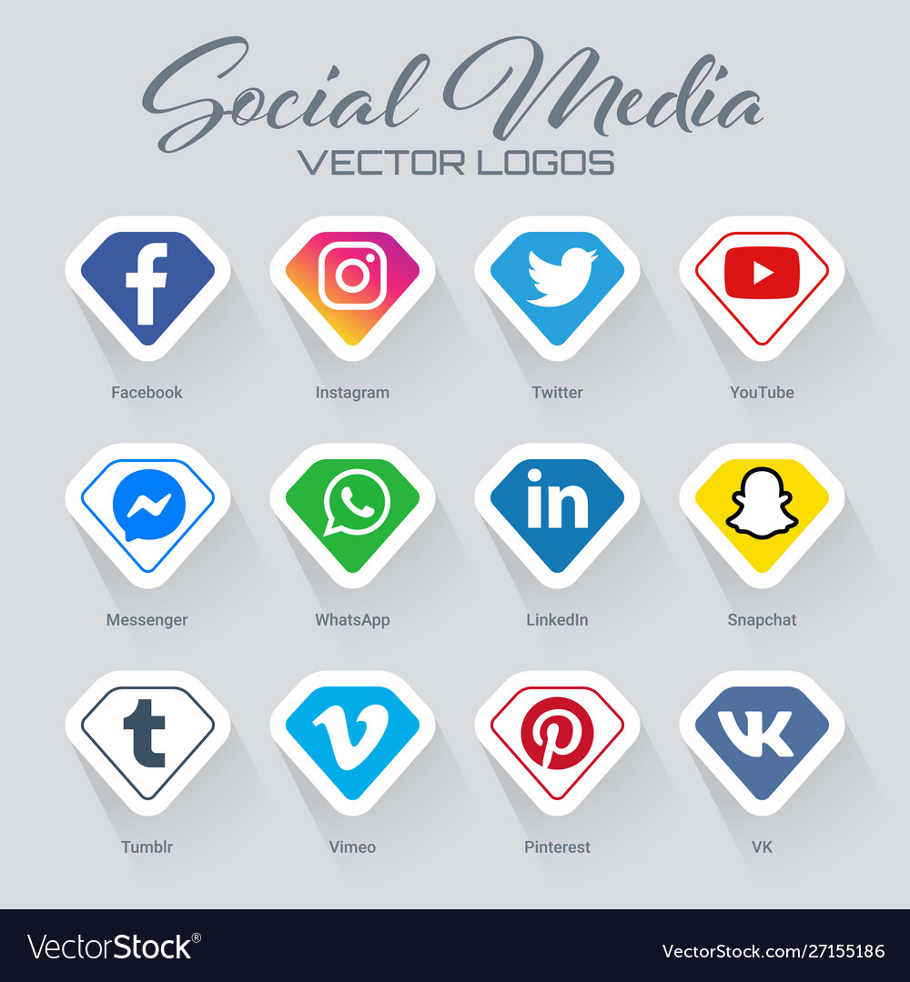 Popular social media logos collection Royalty Free Vector