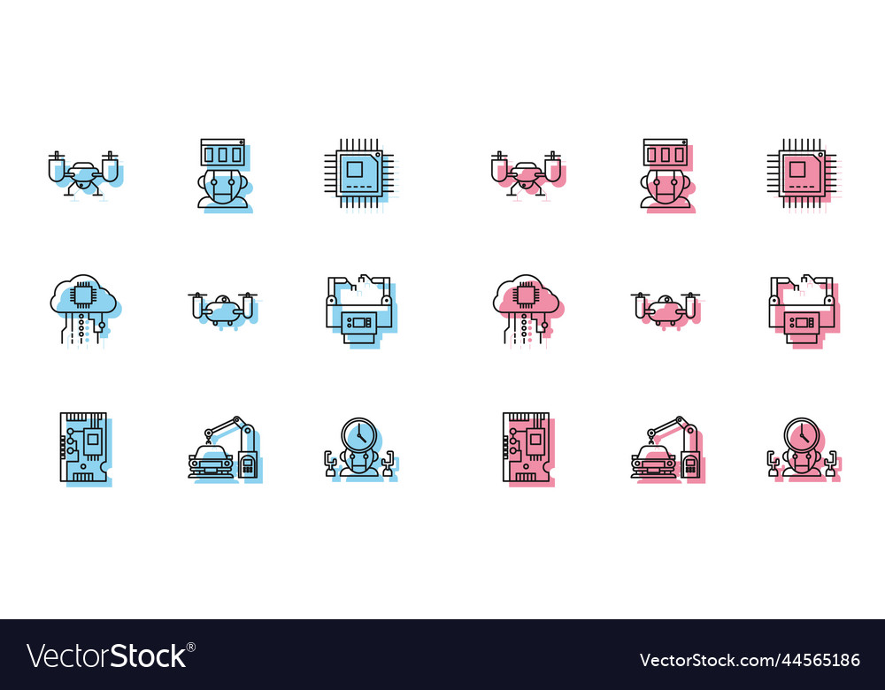 Set line electronic computer components vector image Set line electronic computer components