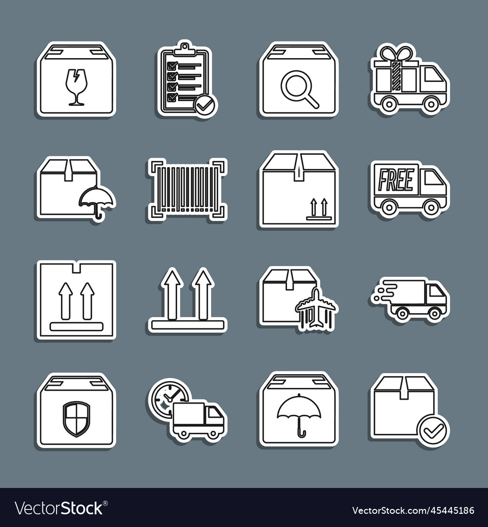 Set line package box with check mark delivery vector image Set line package box with check mark delivery