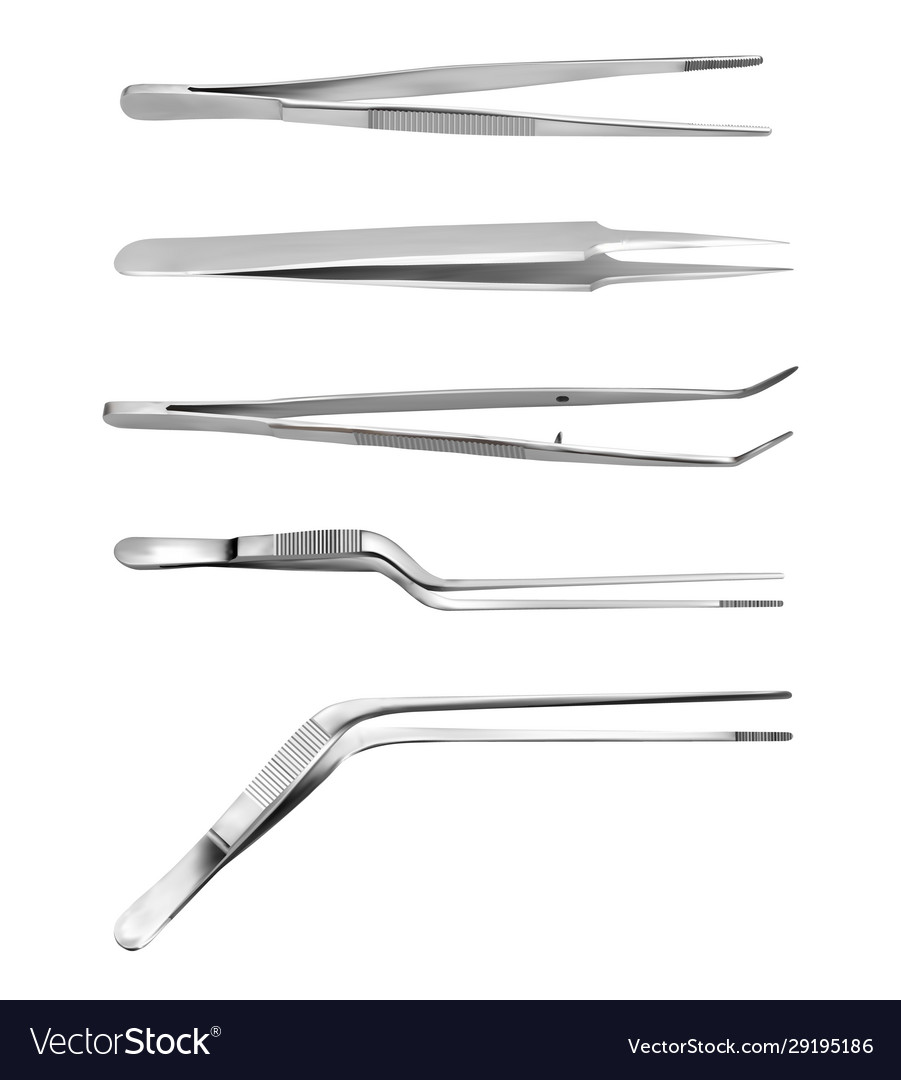 Set tweezers long serrated angled tweezers Vector Image